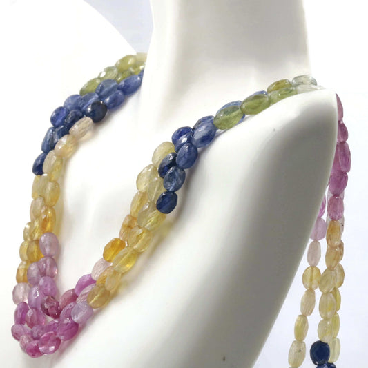 Natural Multi - Color Sapphire and Ruby Bead Necklace - Taj Mahal Gems