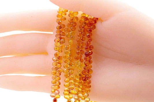 Natural Sapphire Beads Orange Yellow Briolette Strand - Taj Mahal Gems