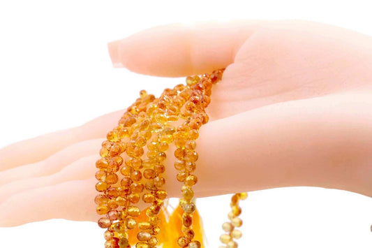 Natural Sapphire Beads Orange Yellow Briolette Strand - Taj Mahal Gems