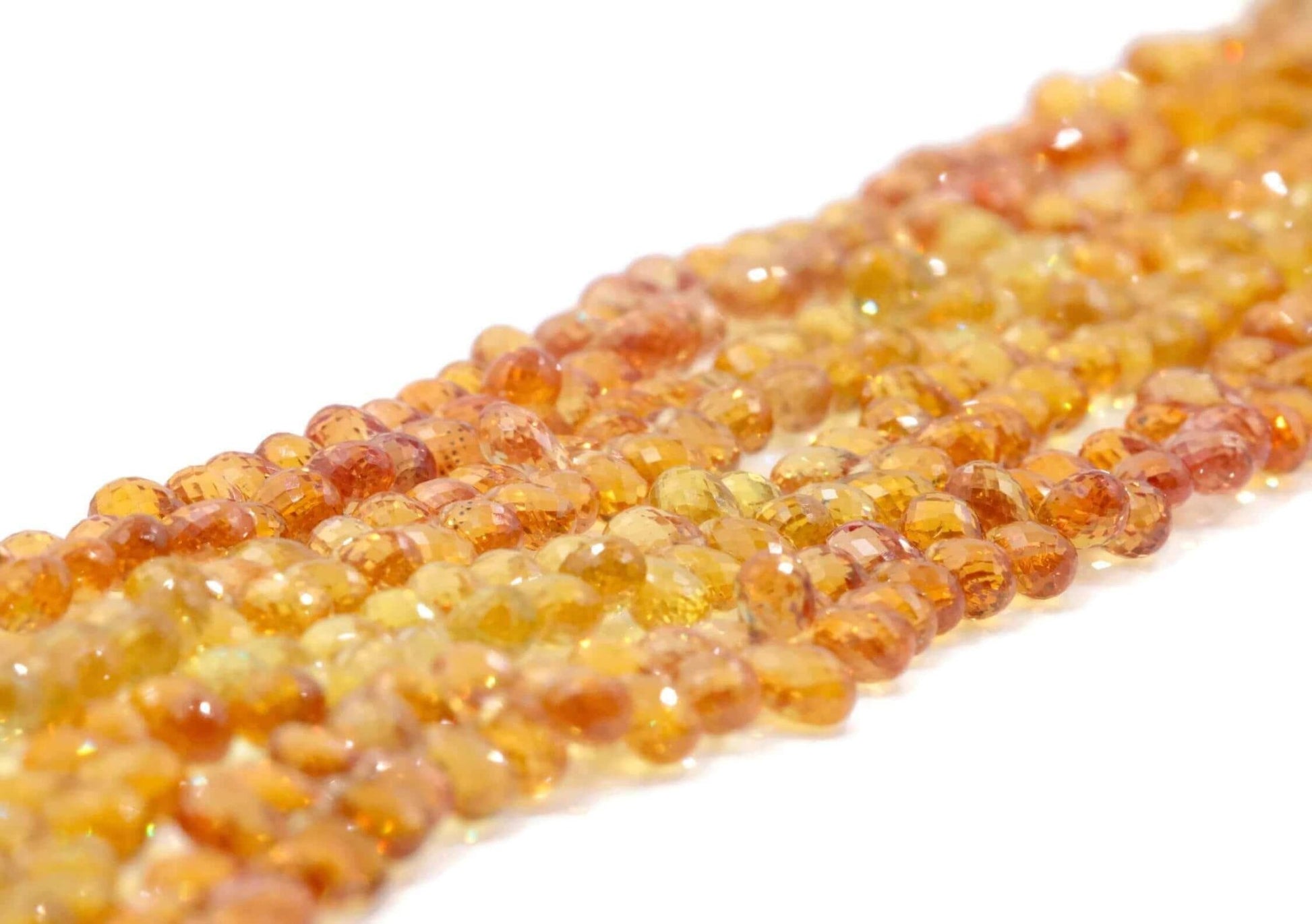 Natural Sapphire Beads Orange Yellow Briolette Strand - Taj Mahal Gems