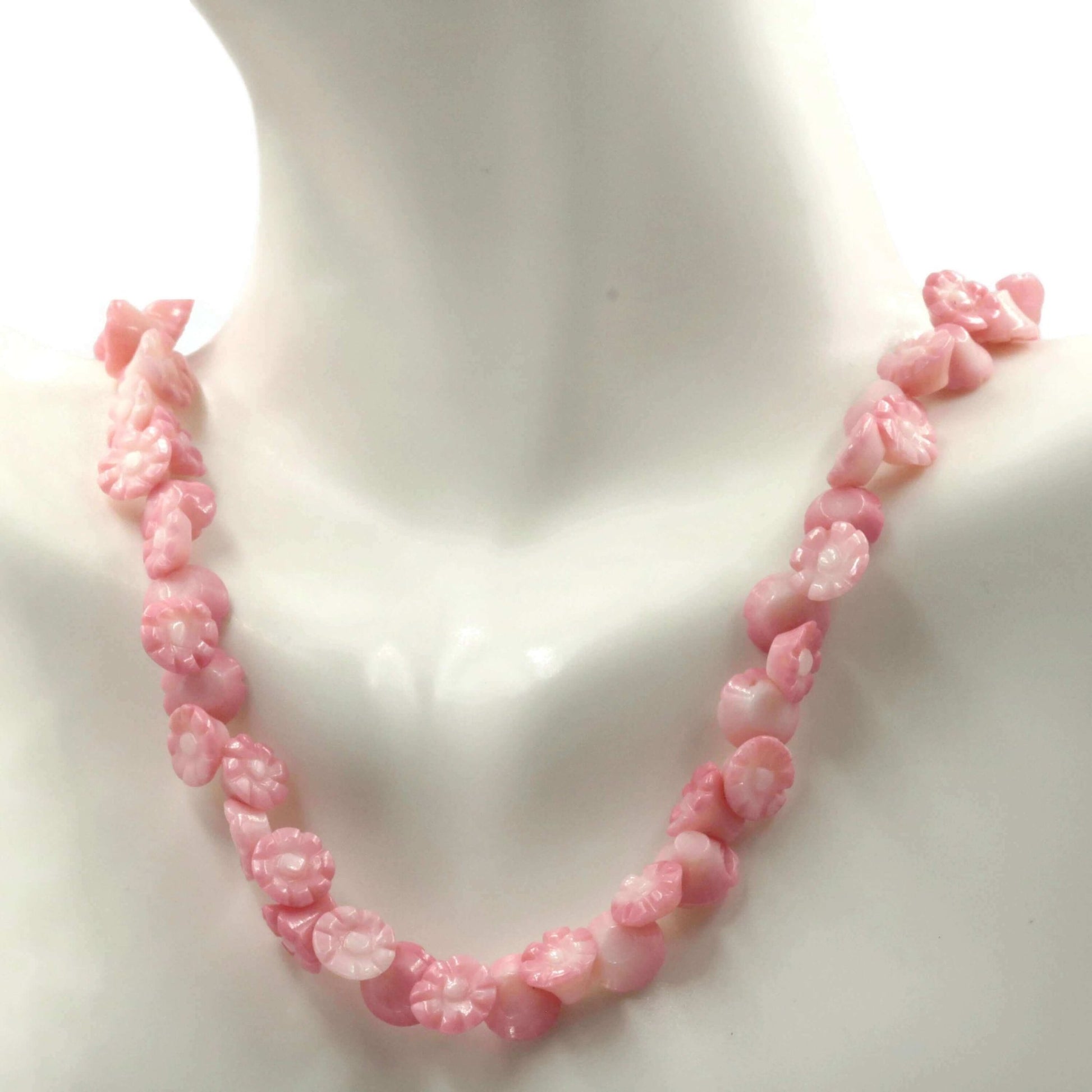 natural pink coral beads strand - Elegant Gemstone Jewelry with carved rose flowers