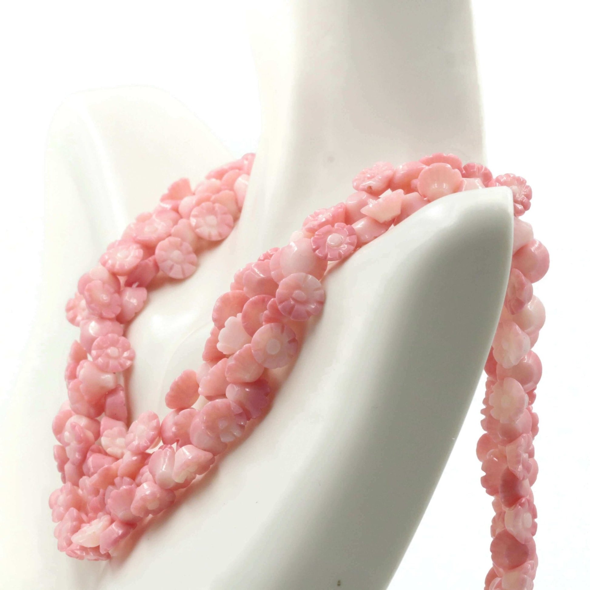 natural pink coral beads strand - Elegant Gemstone Jewelry with carved rose flower design.