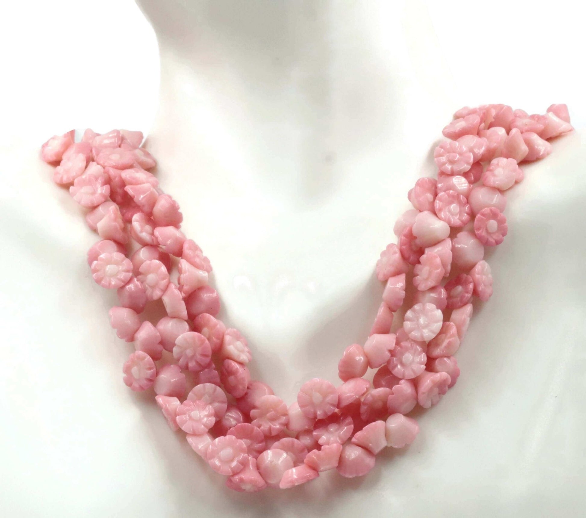 natural pink coral beads strand - Elegant Gemstone Jewelry with carved rose details