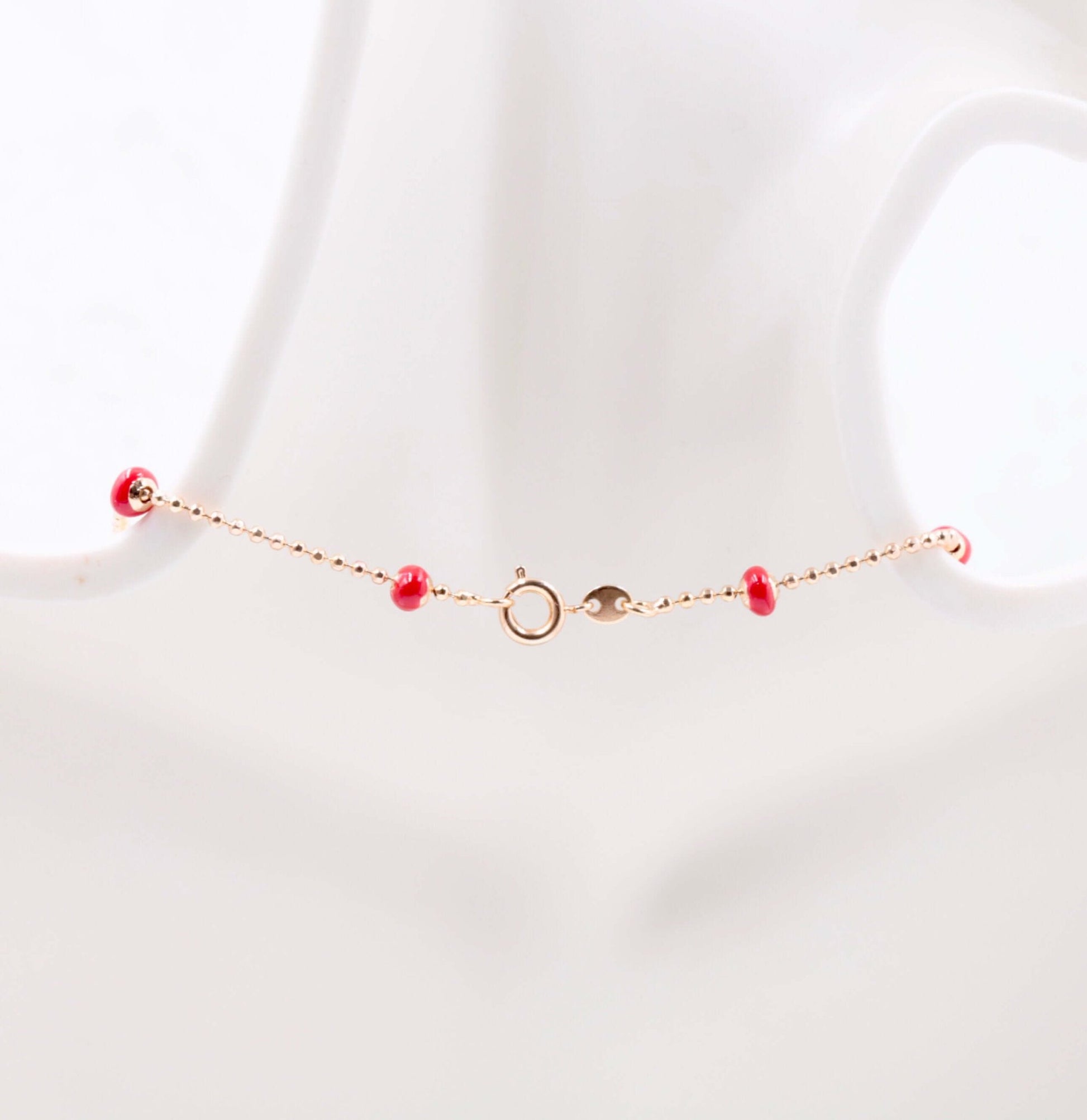 Rose Gold Beaded Chain Necklace with Red Coral - Taj Mahal Gems