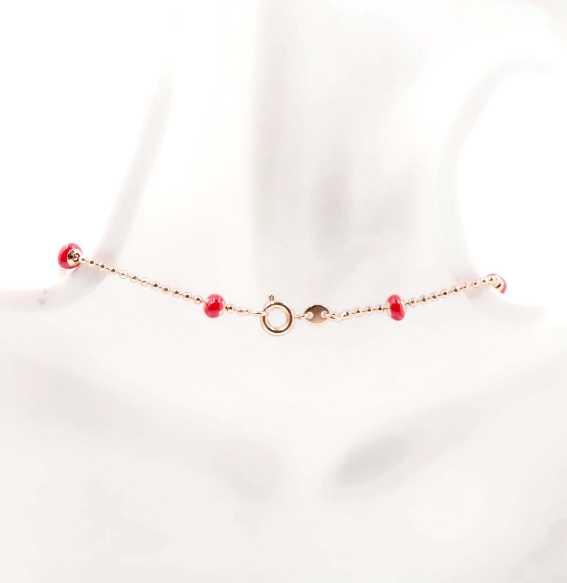 Rose Gold Beaded Chain Necklace with Red Coral - Taj Mahal Gems